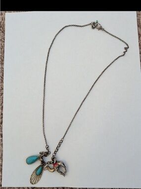 Lucky Brand Boho Statement Necklace Turquoise Teardrop & Camel Charms